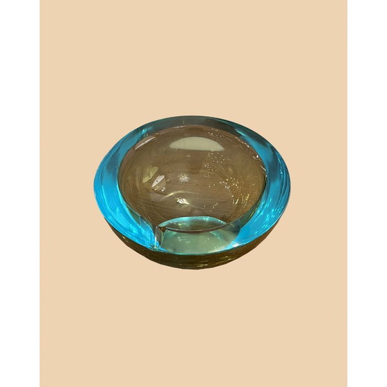 Image 1 of Vintage halve bol zakje in groen en blauw Murano glas van Flavio Poli, 1960