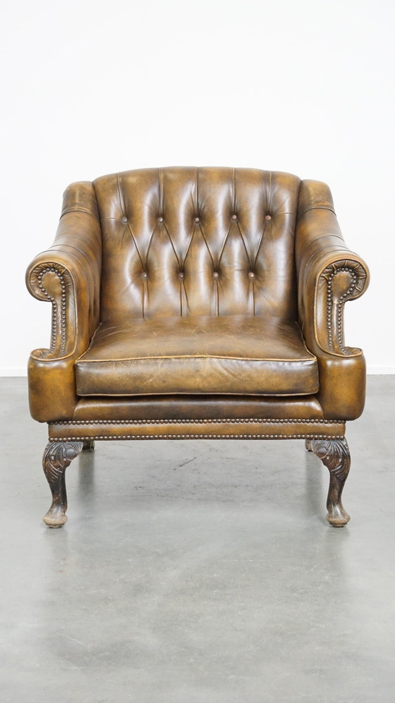 Image 1 of Chesterfield Fauteuil/ Armchair Gemaakt Van Rundleer