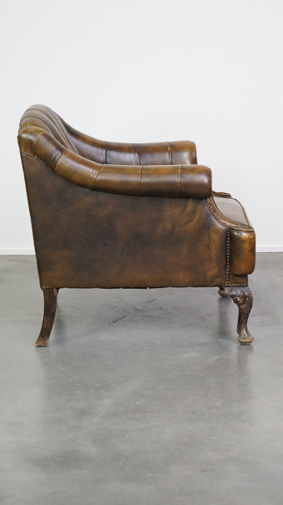 Image 1 of Chesterfield Fauteuil/ Armchair Gemaakt Van Rundleer