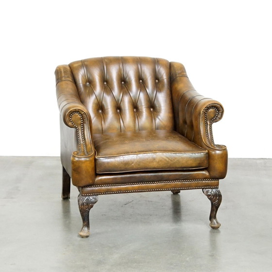 Image 1 of Chesterfield Fauteuil/ Armchair Gemaakt Van Rundleer