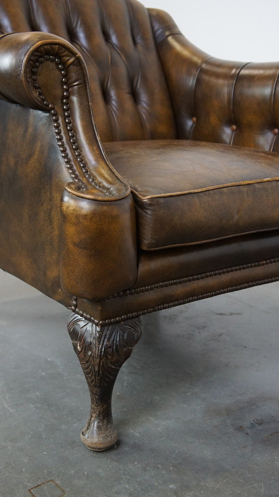 Image 1 of Chesterfield Fauteuil/ Armchair Gemaakt Van Rundleer