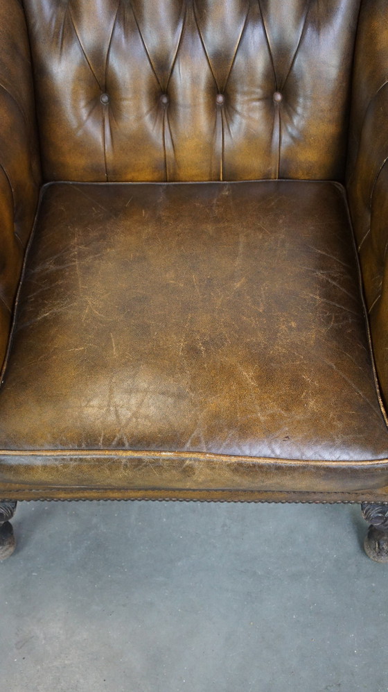 Image 1 of Chesterfield Fauteuil/ Armchair Gemaakt Van Rundleer