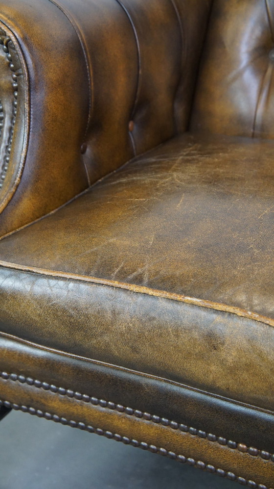 Image 1 of Chesterfield Fauteuil/ Armchair Gemaakt Van Rundleer