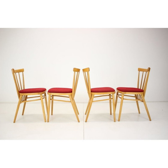 Image 1 of Set van 4 vintage houten en stoffen eetkamerstoelen van Tatra Pravenec, Tsjecho-Slowakije 1970