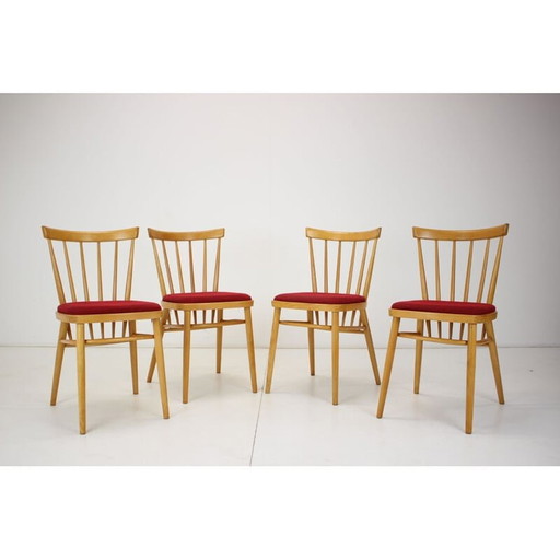 Set van 4 vintage houten en stoffen eetkamerstoelen van Tatra Pravenec, Tsjecho-Slowakije 1970