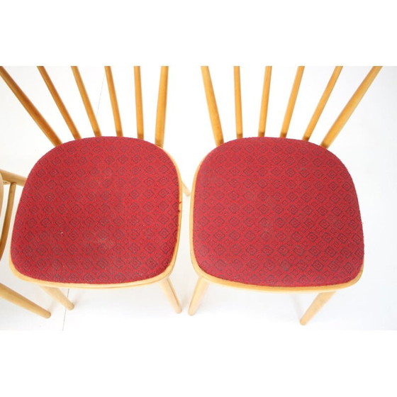 Image 1 of Set van 4 vintage houten en stoffen eetkamerstoelen van Tatra Pravenec, Tsjecho-Slowakije 1970