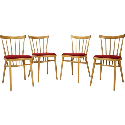 Set van 4 vintage houten en stoffen eetkamerstoelen van Tatra Pravenec, Tsjecho-Slowakije 1970