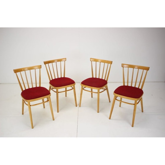 Image 1 of Set van 4 vintage houten en stoffen eetkamerstoelen van Tatra Pravenec, Tsjecho-Slowakije 1970