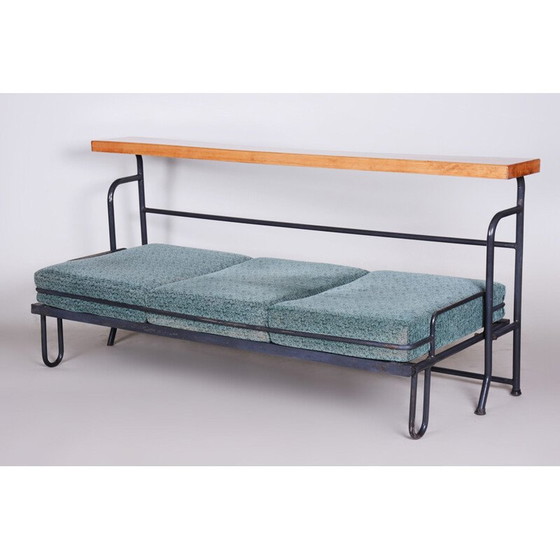 Image 1 of Vintage vouwbank van blauw beukenhout en stalen buizen, jaren 1930