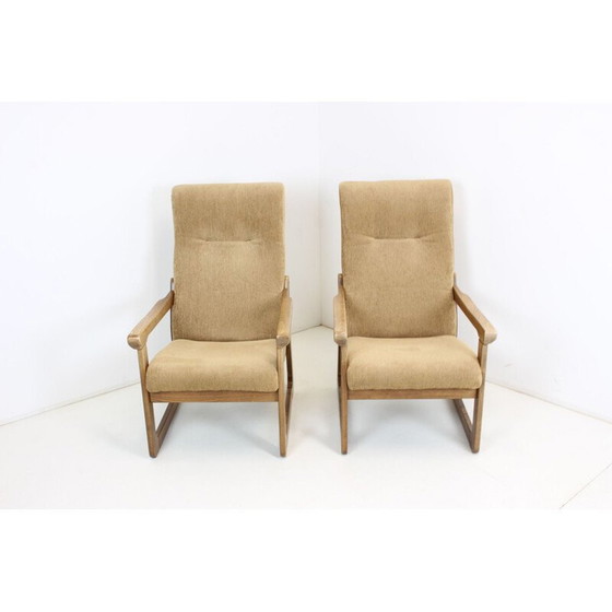 Image 1 of Paar vintage fauteuils in hout en wandtapijt, Tsjecho-Slowakije 1990