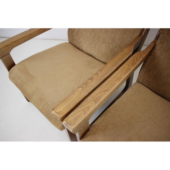 Image 1 of Paar vintage fauteuils in hout en wandtapijt, Tsjecho-Slowakije 1990