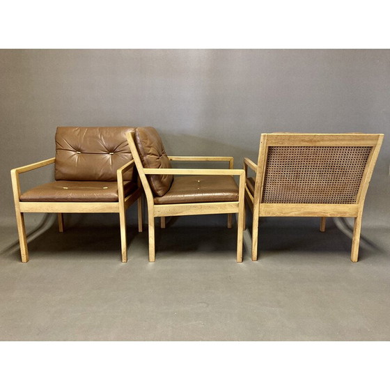 Image 1 of Set van 3 vintage Scandinavische leren fauteuils van Bernt Petersen, 1960