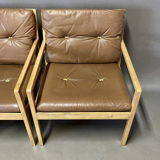 Image 1 of Set van 3 vintage Scandinavische leren fauteuils van Bernt Petersen, 1960