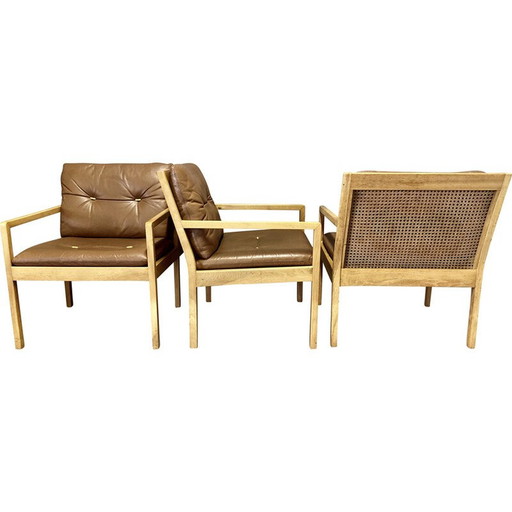 Set van 3 vintage Scandinavische leren fauteuils van Bernt Petersen, 1960