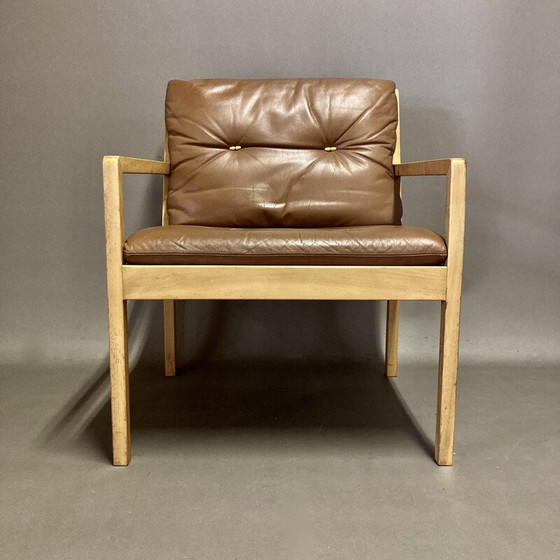 Image 1 of Set van 3 vintage Scandinavische leren fauteuils van Bernt Petersen, 1960