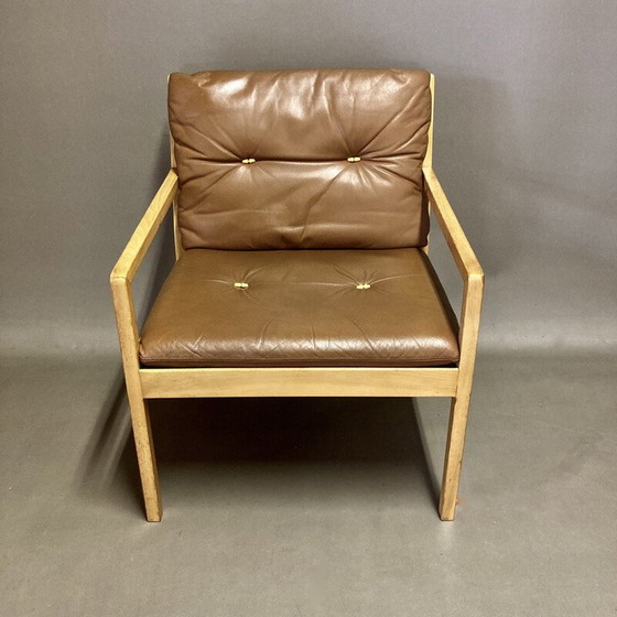 Image 1 of Set van 3 vintage Scandinavische leren fauteuils van Bernt Petersen, 1960