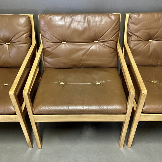 Image 1 of Set van 3 vintage Scandinavische leren fauteuils van Bernt Petersen, 1960