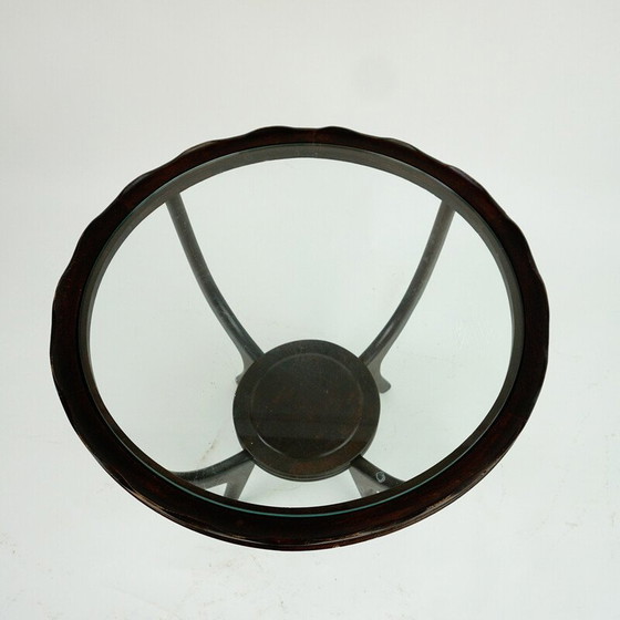 Image 1 of Italiaanse mid-century salontafel met rond glazen blad