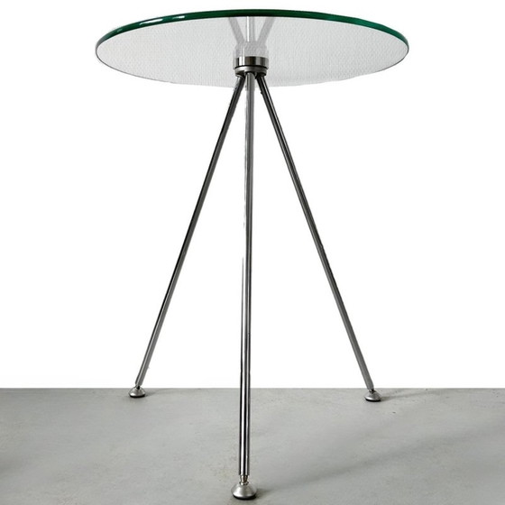 Image 1 of Vintage design glazen bijzettafel chroom tripod