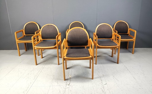 Vintage Italiaanse eetkamerstoelen met armleuningen, 1970