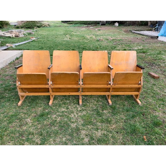 Image 1 of Vintage bioscoopbank met 4 stoelen, Hongarije 1950