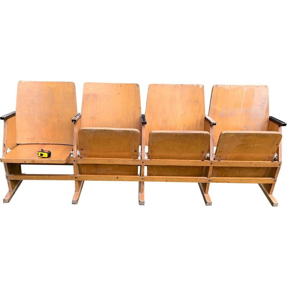 Image 1 of Vintage bioscoopbank met 4 stoelen, Hongarije 1950