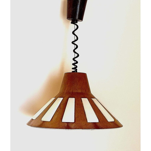 Vintage lichtbruine bakelieten en plastic hanglamp, 1970