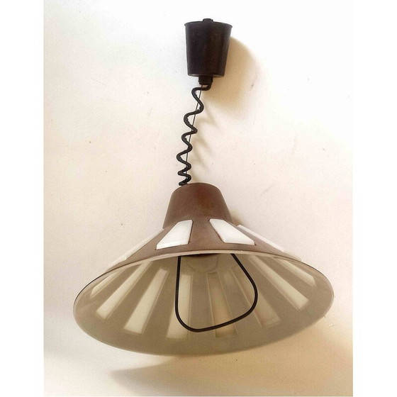 Image 1 of Vintage lichtbruine bakelieten en plastic hanglamp, 1970