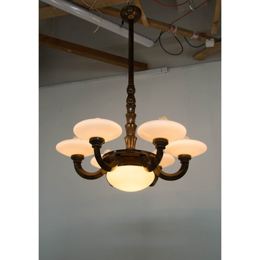 Vintage Art Deco houten kroonluchter, 1920