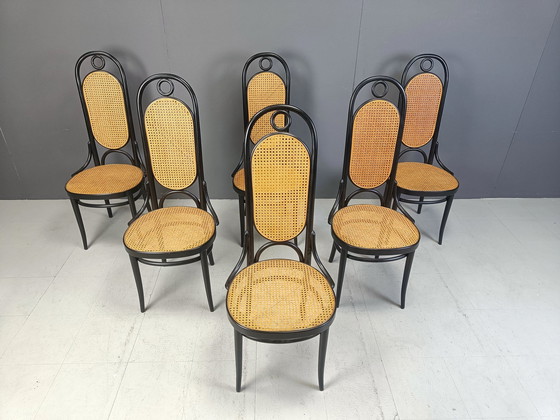 Image 1 of Thonet No. 207 Eetkamerstoelen 'Long John', set van 6, 1981