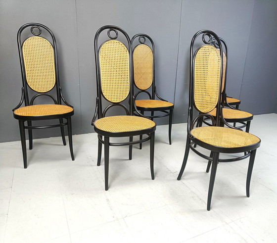 Image 1 of Thonet No. 207 Eetkamerstoelen 'Long John', set van 6, 1981