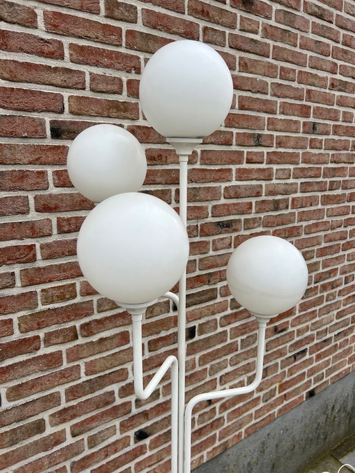 Vintage Witte Space Age Vloerlamp Met 4 Bollen 