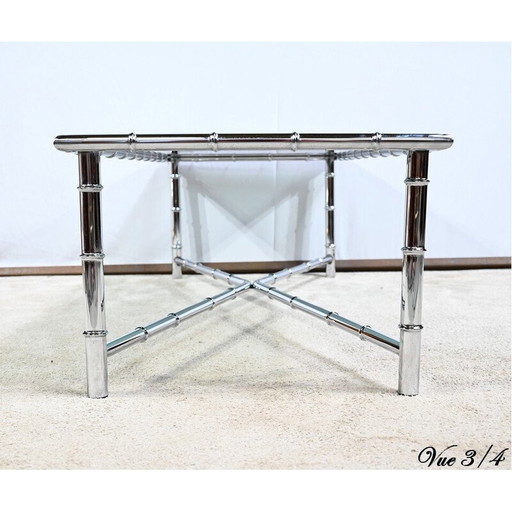 Vintage salontafel van verchroomd metaal en glas, 1970