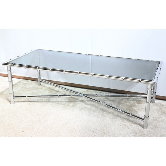 Image 1 of Vintage salontafel van verchroomd metaal en glas, 1970