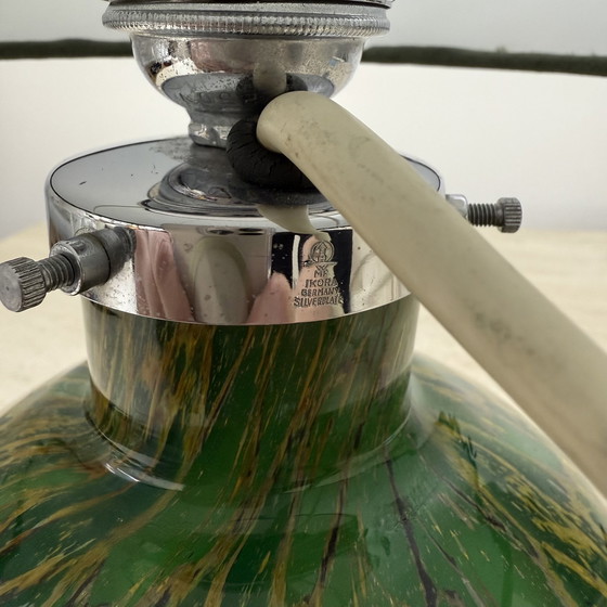 Image 1 of Wmf Ikora By Karl Wiedmann Groen Glazen Tafellamp, 1930'S