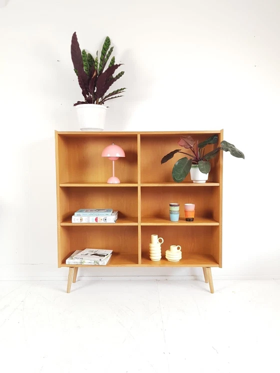 Image 1 of Vintage Deens Eiken Boekenkast Oak Veneer Bookcase