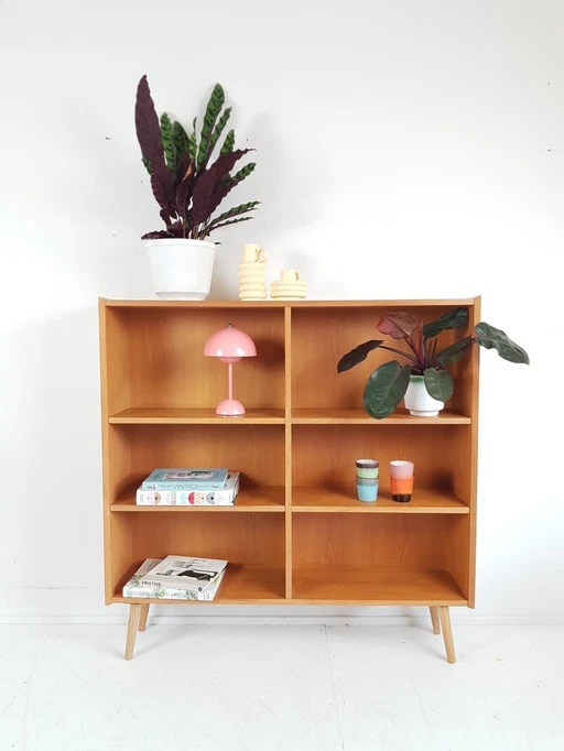 Vintage Deens Eiken Boekenkast Oak Veneer Bookcase