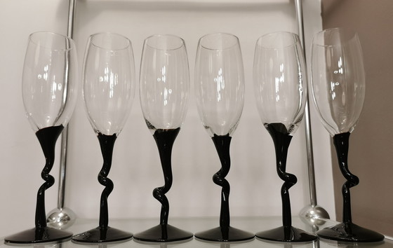 Image 1 of Set van 6 champagne flesjes van geblazen glas