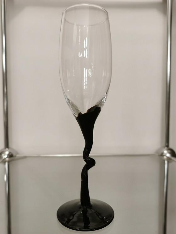 Image 1 of Set van 6 champagne flesjes van geblazen glas