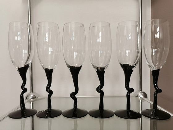 Image 1 of Set van 6 champagne flesjes van geblazen glas