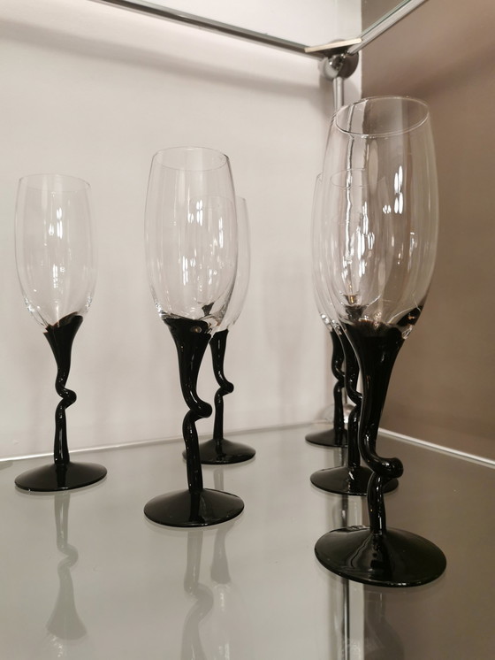 Image 1 of Set van 6 champagne flesjes van geblazen glas