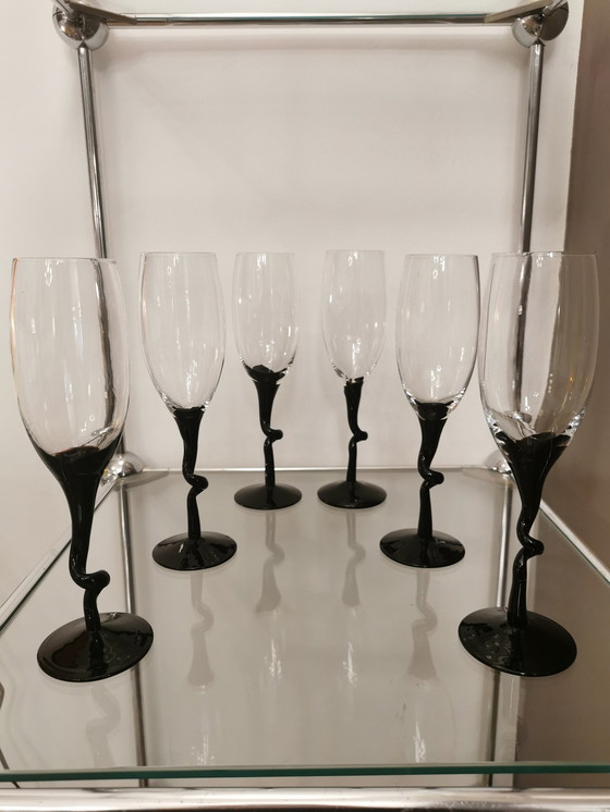 Image 1 of Set van 6 champagne flesjes van geblazen glas