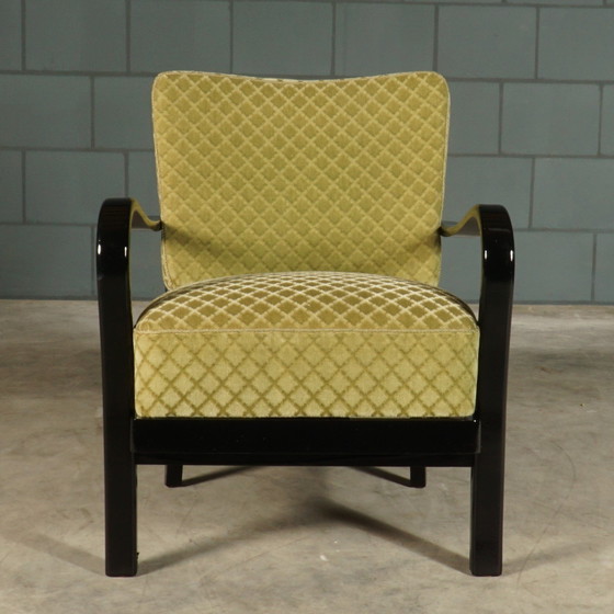 Image 1 of Vintage Loungefauteuils – Groen Velours – Jaren 60