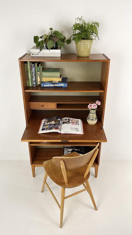 Image 1 of Zweeds vintage secretaire boekenkast bureau 