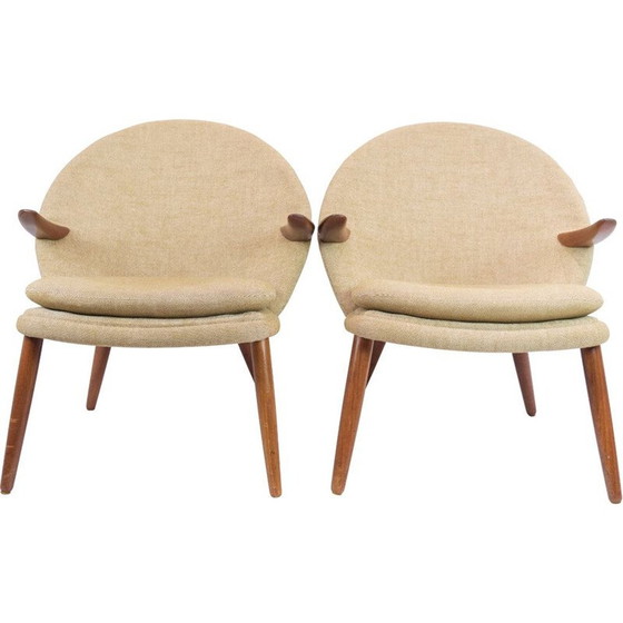 Image 1 of Paar vintage teakhouten en wollen fauteuils van Kurt Olsen voor Glostrup Møbelfabrik, 1960