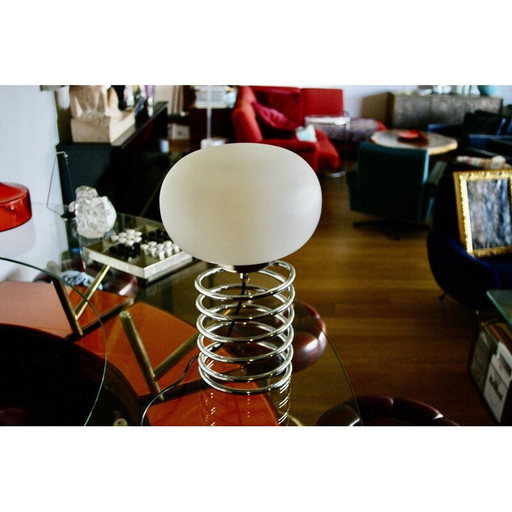 Vintage "Bulbe" lamp in verchroomd staal en wit opaline van Ingo Maurer, Duitsland 1960