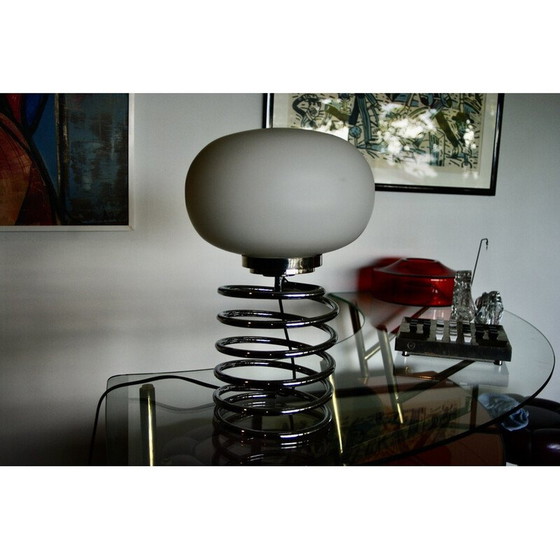 Image 1 of Vintage "Bulbe" lamp in verchroomd staal en wit opaline van Ingo Maurer, Duitsland 1960