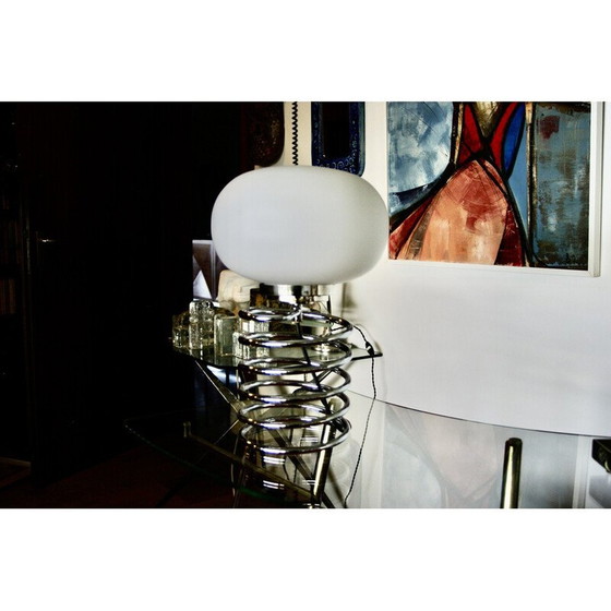 Image 1 of Vintage "Bulbe" lamp in verchroomd staal en wit opaline van Ingo Maurer, Duitsland 1960