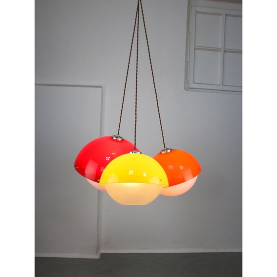 Image 1 of Set van 3 vintage koperkleurige hanglampen