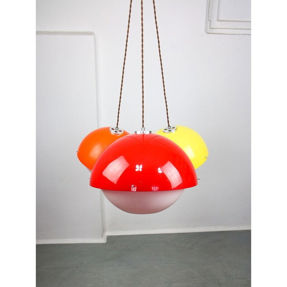 Image 1 of Set van 3 vintage koperkleurige hanglampen